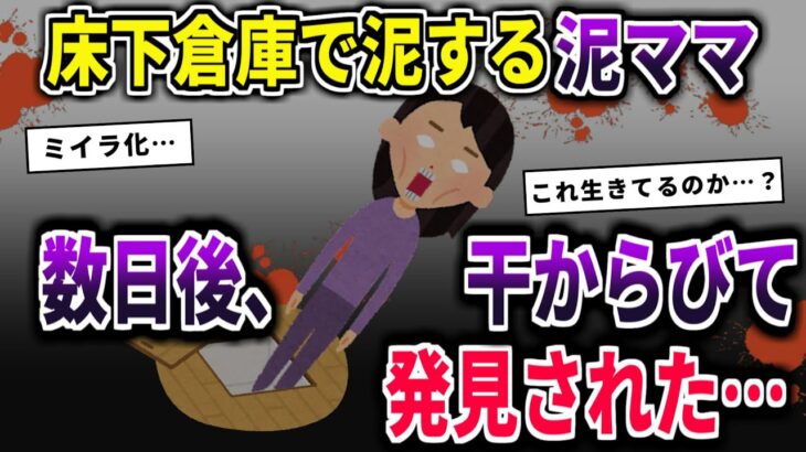 【2ch泥ママ】床下収納が空いてたから鍵をかけ旅行にいったイッチ。帰ってきたら泥ママが干からびていて…。