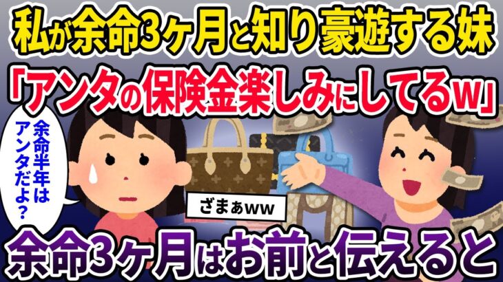 【2chスカッと】私が余命3ヶ月と知り喜ぶ妹「アンタの保険金で豪遊しちゃったw」→余命3ヶ月はお前だと伝えた結果w【ゆっくり解説】