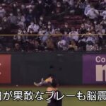 柳田悠岐果敢なプレーも頭を強打(ホームランを防ぐ超ファインプレー)