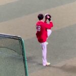 森下暢仁の試合前練習