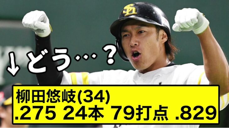 【御年34歳】柳田悠岐（34）.275 24 79 ops.829　←どう？【なんJ反応】【プロ野球反応集】【2chスレ】【1分動画】【5chスレ】