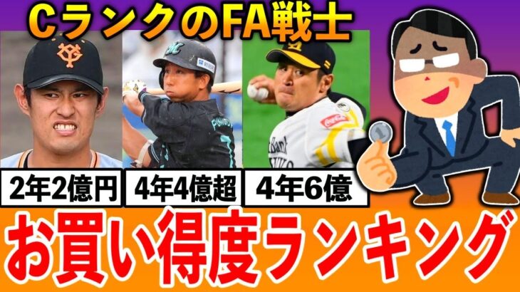 【実はコスパ悪い⁉︎】CランクでFA移籍した選手”お買い得度”ランキング。22年の優良Cランク選手は？？【プロ野球】