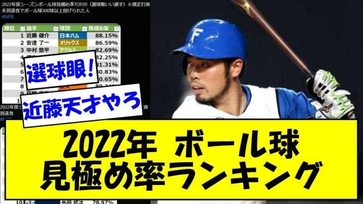 【選球眼】2022年度、ボール球見極め率ランキング【なんJ反応】