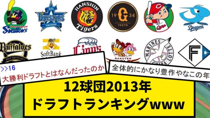 【贔屓は？】12球団2013年ドラフトランキングwwwwww【なんJ反応】【プロ野球反応集】【2chスレ】【1分動画】【5chスレ】