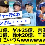 大谷41億、ダル25億、吉田25億、菊池21億、鈴木20億、千賀20億←こいつらwwwww【なんJ反応】