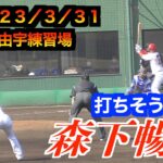 【元野手】森下暢仁選手の雰囲気抜群の打席！（広島東洋カープ）【２０２３／３／３１＠由宇練習場】