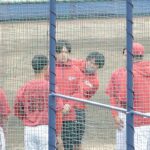 広島２軍投手陣の試合後ミーティング（森下暢仁、長谷部銀次、森浦大輔、中﨑翔太、薮田和樹）2023.4.18