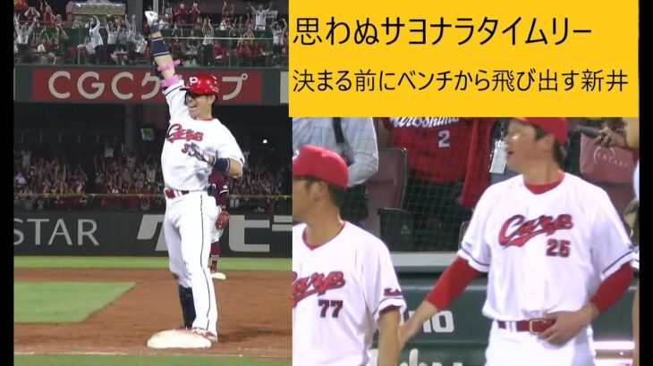 【カープ】思わぬ野間のサヨナラヒット。新井監督待ちきれずベンチから飛び出す