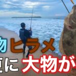 【ヒラメ釣り】サーフからまさかの大物が釣れてパニックに？！【福島県遠征編】