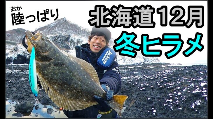 【貴重映像】１２月 氷点下の北海道おかっぱりからヒラメを釣る