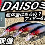 【新DAISOミノー】水中映像  シーバス に使えるサイズの ルアー が発売！ダイソー 釣り具 の進化がヤバイ！同時に泳がせて個体差チェック！