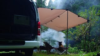 犬とハイエースで大雨の車中泊キャンプ