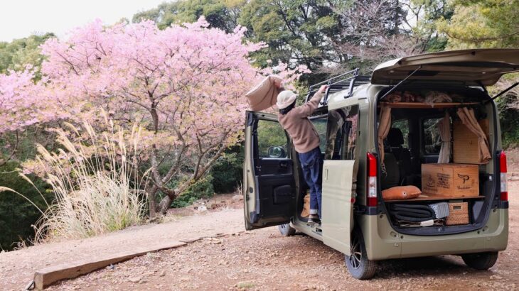 【2泊3日車中泊旅】春を探す私のひとり旅。軽自動車のソロキャンプ| spring car camping