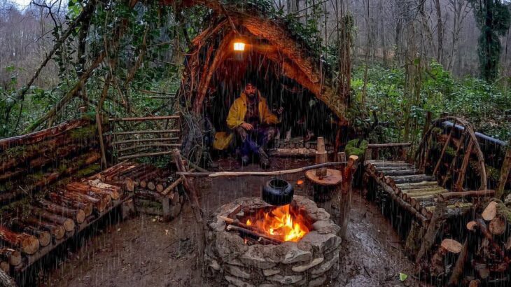 7 Days SOLO SURVIVAL CAMPING In RAIN, THUNDER – Building Warm BUSHCRAFT SHELTER – Lamb Cooking