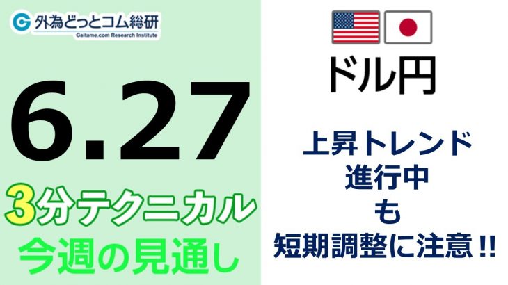 FX/為替予想  「ドル/円、上昇トレンド進行中も短期調整に注意‼」見通しズバリ！3分テクニカル分析 今週の見通し　2022年6月27日