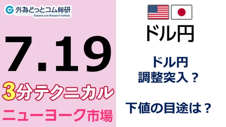 FX/為替予想  「ドル/円、調整突入？下値の目途は？」見通しズバリ！3分テクニカル分析 ニューヨーク市場の見通し　2022年7月19日