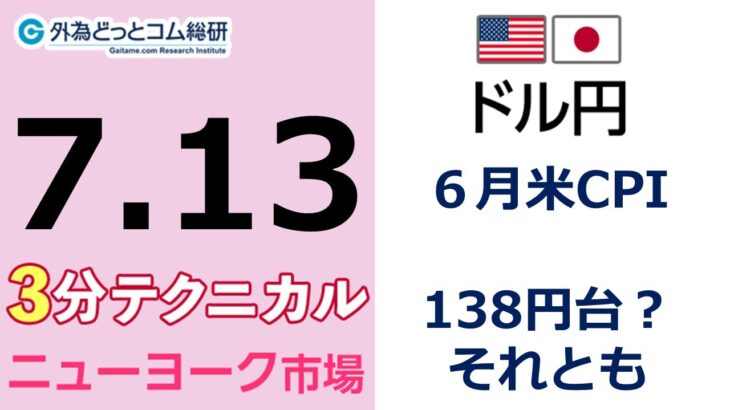 FX/為替予想  「ドル/円、６月米CPI 、138円台？それとも」見通しズバリ！3分テクニカル分析 ニューヨーク市場の見通し　2022年7月13日