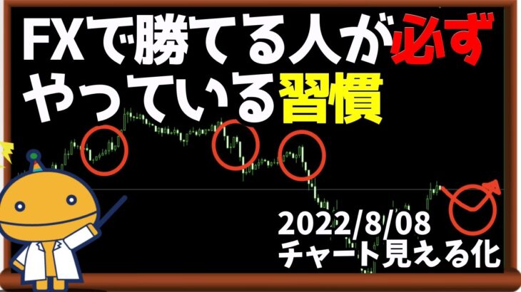 FXで資金を増やす人の考え方【日刊チャート見える化2022/8/8(ドル円、ポンド円、ユーロドル、ポンドドル、ゴールド等)【FX見える化labo】