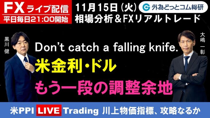 FX、米金利・ドル もう一段の調整余地 Don’t catch a falling knife. 米PPI Live（2022年11月15日)