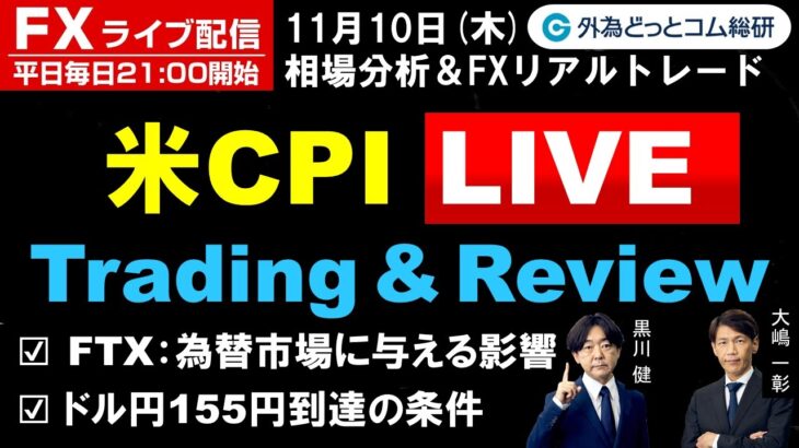 FX、米CPI Live、ドル円155円到達の条件、FTX：為替市場に与える影響（2022年11月10日)