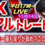 【FX大学リアルトレード】ドル売り一服も戻りが弱め、NY勢がどうくるかがポイント！ポンドも弱く戻り売り優勢、この後は？！ドル円とポンド円相場分析と予想（11月14日）