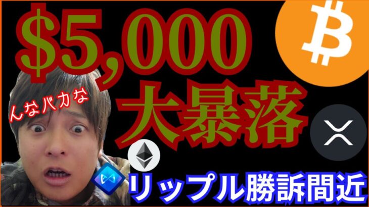 【地獄】ビットコイン$5,000(68万円)大暴落説💀 リップル勝訴間近✨ 仮想通貨 BTC ETH XRP AXS チャート分析 イーサリアム Axie Infinity