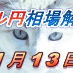 【TAKA FX】ドル円為替相場の前日の動きをチャートから解説。日経平均、NYダウ、金チャートも。1月13日