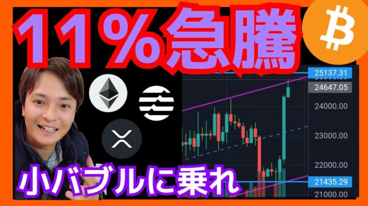 【歓喜】1日でビットコイン11％急騰の理由。仮想通貨 BTC イーサリアム リップル アプトス チャート分析 ETH XRP APT APTOS SANDBOX
