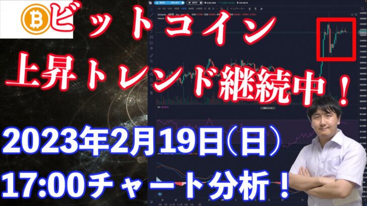 【社会人向け】【投資・暗号資産】2023年2月19日(日)17:00チャート分析！ビットコイン上昇トレンド継続中！