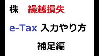 株 繰越損失 e-Tax 入力のやり方 【補足編】