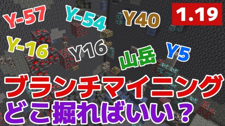 【マイクラ】ブランチマイニング結局どこ掘ればいい？高さ別とれる鉱石を紹介！【マイクラ統合版1.19】