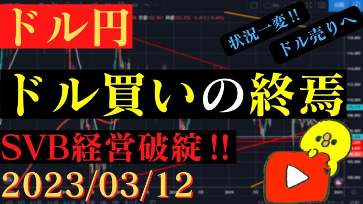 【ドル円】SVB経営破綻で急落‼今後はドル売りがメインシナリオか⁉🐥2023/03/12🐥