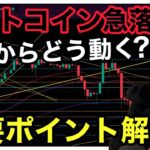 【BTC重要ポイント解説】急落中。これからどう動く？ ビットコインテクニカル分析 仮想通貨