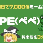 新ミームコイン「PEPE(ペペ)」とは？海外で話題の仮想通貨の将来性と買い方を3分以内に解説【ミームコインの王】【ゆっくり解説】