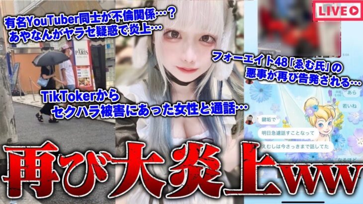 【緊急生放送】また？200万人越えYouTuber「フォーエイト48」の悪事を再度告発…有名YouTuber同士が不倫関係？あやなんが大炎上中でやばい…