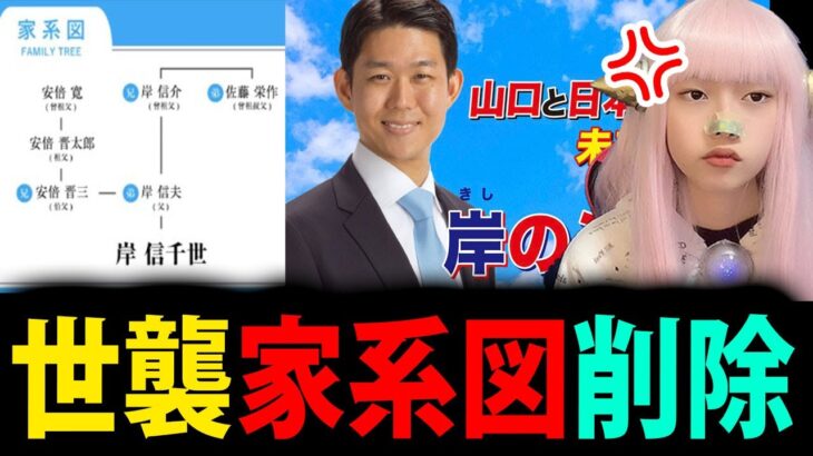 【世襲議員】岸信千世 公式HPに 家系図 を全面推し！削除するも批判殺到【岸信夫の長男 衆院議員 岸信千代 家系図】