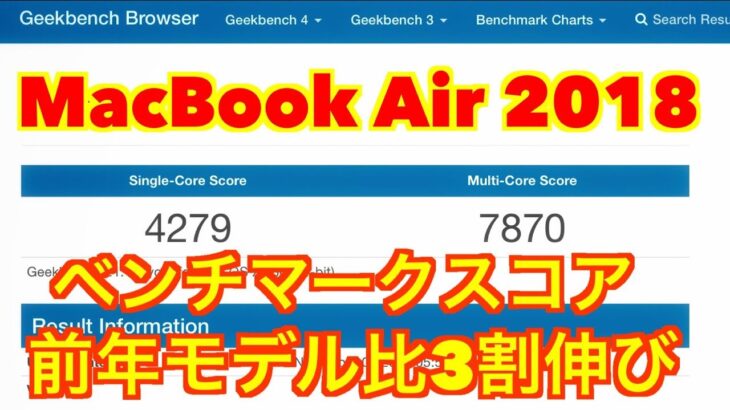 【MacBook Air 2018】ベンチマークスコア前年モデル比３割伸び