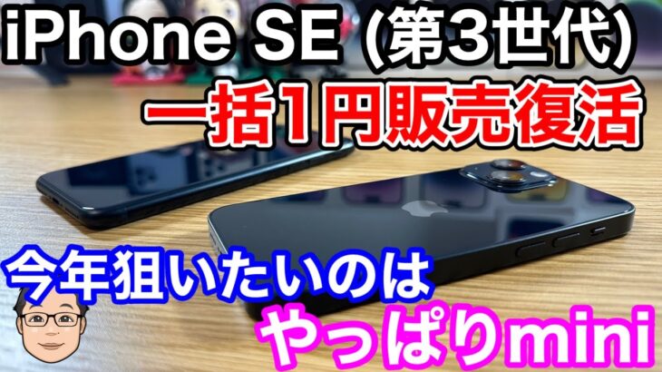 iPhone SE 第3世代一括1円販売復活！？年末にかけてiPhone 13 miniの一括を狙え！