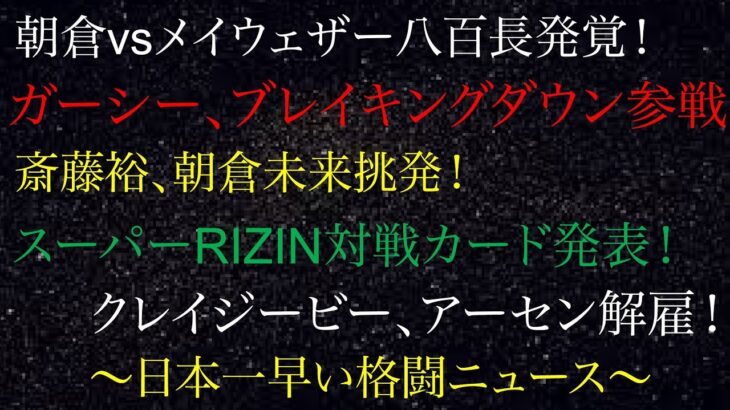 朝倉vsメイウェザー八百長発覚！ガーシー、ブレイキングダウン参戦！斎藤裕、朝倉未来挑発！スーパーRIZIN対戦カード発表！クレイジービー、アーセン解雇！