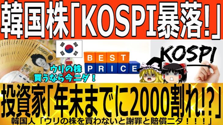 【ゆっくり解説】韓国KOSPI「バーゲンセール状態か！？」誰も買う人がいないバーゲンセールだねｗｗｗ　韓国ゆっくり解説（爆）