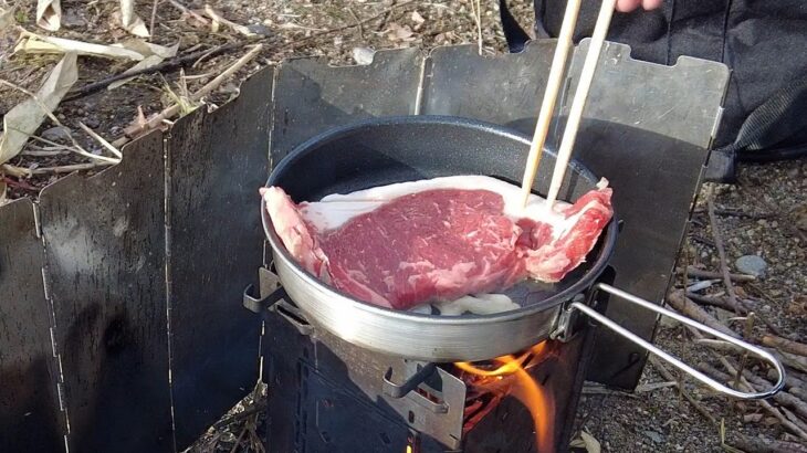 ミニベロで河原でステーキを焼いて食べる。【ステーキライド】