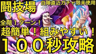 【トレクル】100秒で爆速攻略！闘技場 VS カタリーナ・デボン 全階1ターン！ 自陣直近ガチャ限未使用【OPTC】【One Piece Treasure Cruise】