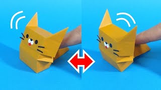 遊べる折り紙「テクテクにゃんこ」Origami Toy “Walking Cat”